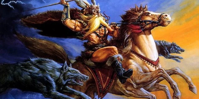 Dios Odín sobre su caballo Sleipnir