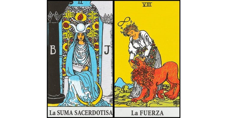 La Sacerdotisa y La Fuerza | Combinaciones con el Tarot Marsella y Rider