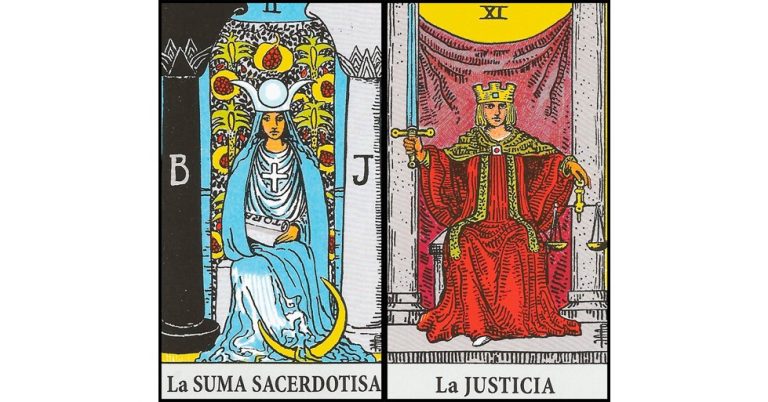 La Sacerdotisa y La Justicia | Combinaciones con el Tarot Marsella y Rider