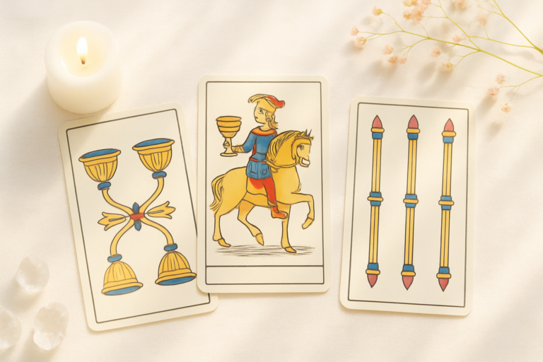 Caballo de Copas Tarot de Marsella: apertura emocional y movimiento consciente