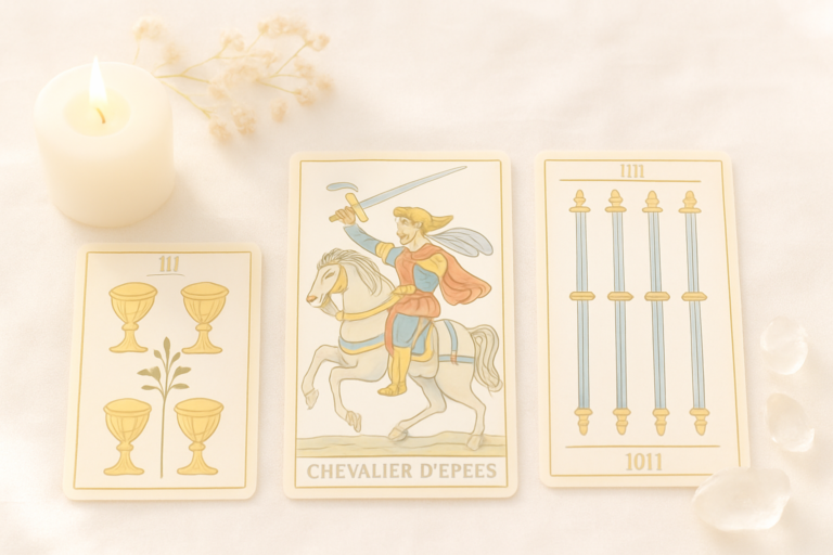 Caballo de Espadas Tarot de Marsella: decisiones rápidas y claridad mental