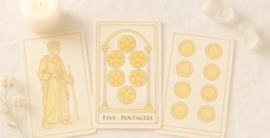Cinco de Oros Tarot de Marsella: con recuperación y equilibrio práctico