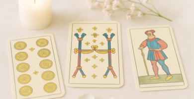 Cuatro de Bastos Tarot de Marsella: en armonía y estabilidad