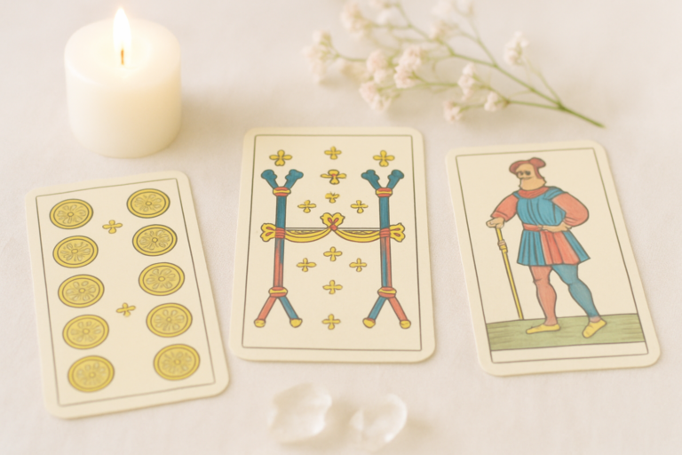 Cuatro de Bastos Tarot de Marsella: en armonía y estabilidad