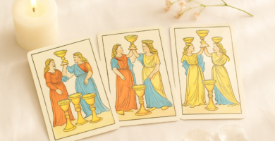 Tres de Copas Tarot de Marsella: Conexiones enriquecedoras y celebración